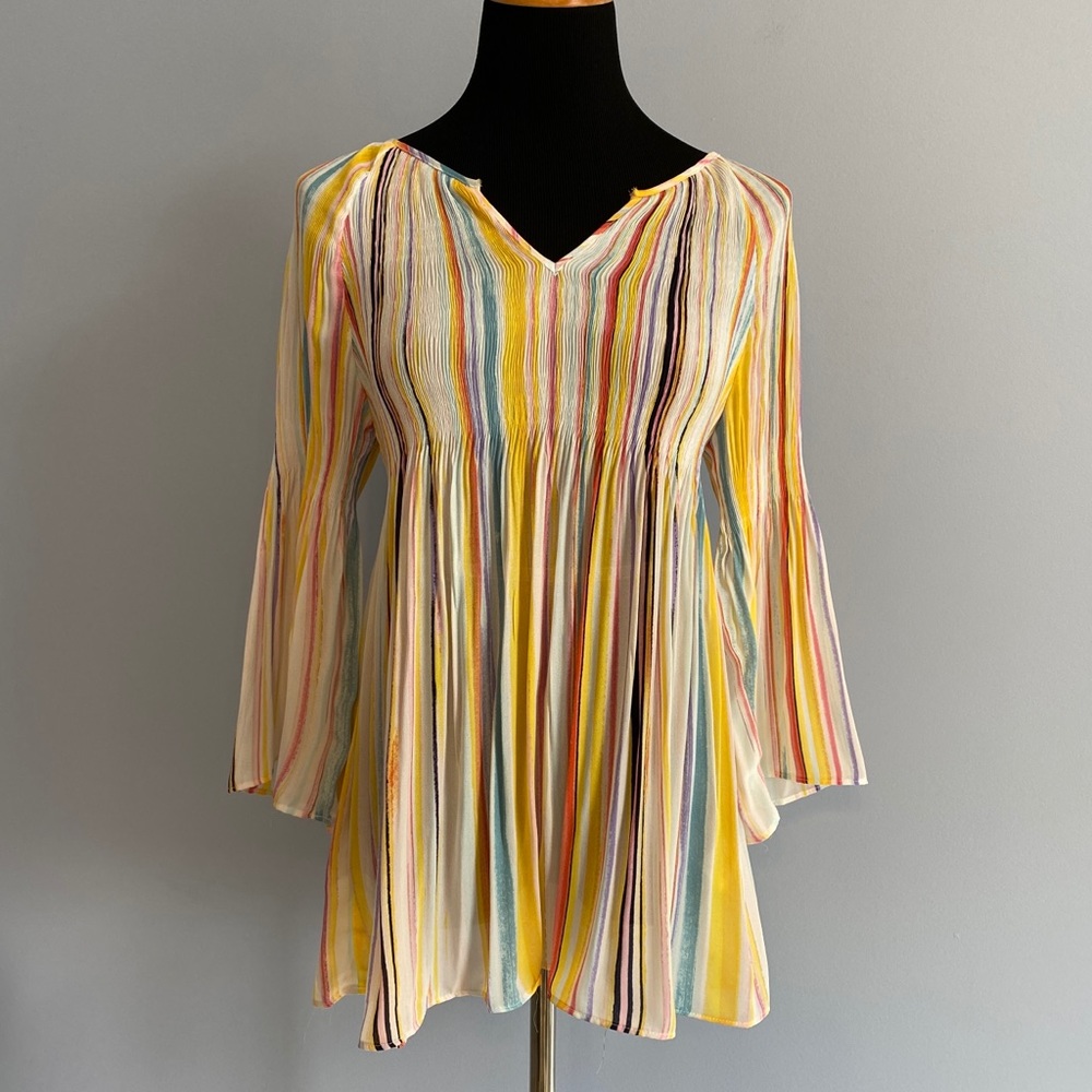 Spense 3/4 Sleeve Rainbow Smock Top - Small